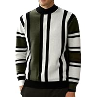 GRACE KARIN Mens Vintage Stripes Pullover Stand Collar Mockneck Jumper Sweater