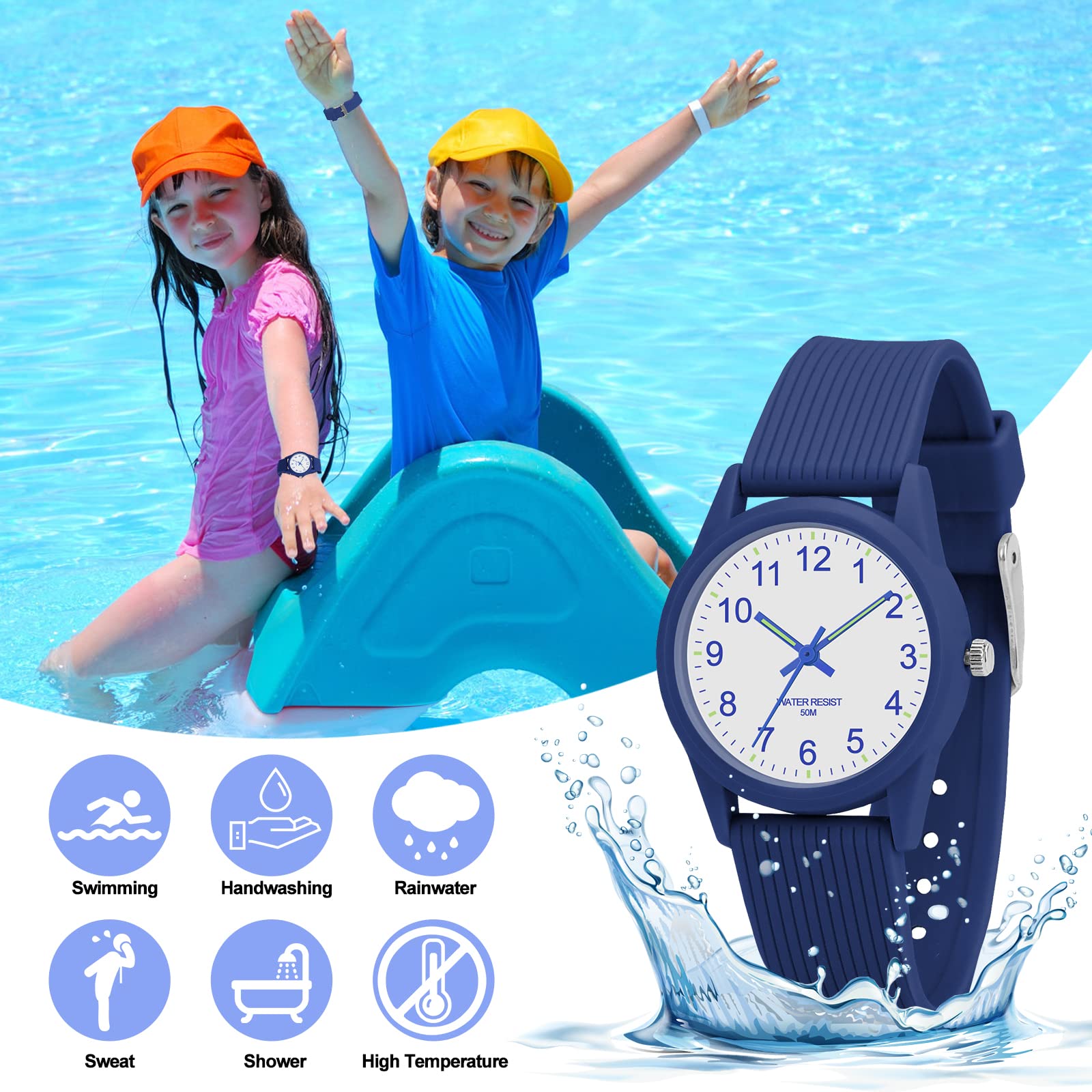 TENOCK Kids Analog Watches for Girls Boys Kids Watches with Soft Band Learning Time 50M Waterproof Children Watch Easy to Read for Ages 3-10 Kids Great Birthday Gifts