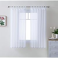 HLC.ME White Tab Top 54 inch x 54 inch Long Window Curtain Sheer Voile Panels for Living Room & Bedroom, Set of 2