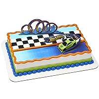 DecoSet® Hot Wheels Drift Birthday Cake Decorations, 2-Piece Topper with Race Car and 3D Racetrack Plaque, Create Action-Packed Racing Cakes for Birthdays and Parties