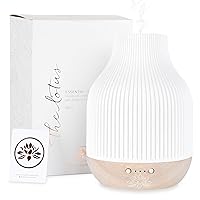Essential Oil Diffuser Lamp, White Ceramic + Wood, Ultrasonic 180ml, Whispersoft, 4 Timers + 5 Light Settings, Auto Shut Off, Home + Office, Humidifier Air Purifier Aromatherapy