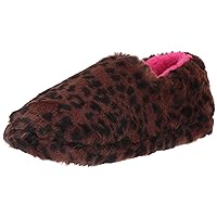 Dearfoams Unisex-Adult Nina West Leopard Print Furry Closed Back with Inclusive Sizing Slipper
