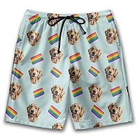 LGBT Dog Mens Swim Trunks - Funny Dog Hawaiian Mens Shorts Casual - Summer Drawstring Beachwear Shorts PA64
