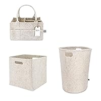 Parker Baby Co. Bundle Gift Set - Felt Collection - Includes Diaper Caddy, Large Laundry Hamper, Storage Cube Bin - White