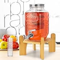 1 Gallon Drink Dispensers For Parties,Beverage Dispenser With Stand.Lemonade Dispenser,Sun Tea Jar,Iced Tea Pitcher With 18/8 Stainless Steel Spigot Leakproof And Ice Cylinder.Laundry Detergent Hold