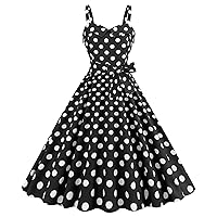 Women's Vintage Polka Dot Audrey Dress 1950s Halter A-Line Retro Rockabilly Cocktail Tea Party Dress