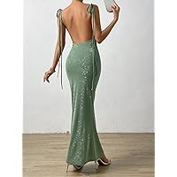 Dresses for Women Knot Shoulder Backless Mermaid Hem Formal Dress (Color : Green, Size : Medium)