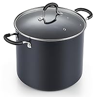 Nonstick Stockpot Soup pot with Lid Professional Hard Anodized 10 Quart, Oven safe - Stay Cool Handles, Black