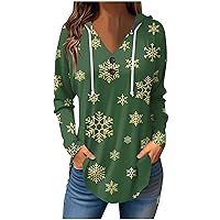 Women's Christmas Shirt Casual Fashion Print V Neck Long Sleeve Button Hoodie Tops, S-3XL