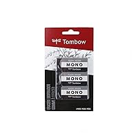 Tombow 57330 MONO Black Eraser, Medium, 3-Pack. Cleanly Removes Marks Without Damaging Paper