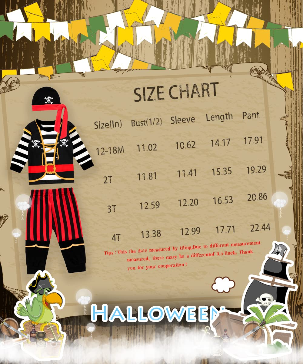 3Pc Toddlers Boys Outfits Halloween Pirate Costume Striped Trousers Kids Long sleeved Clothes with Hat