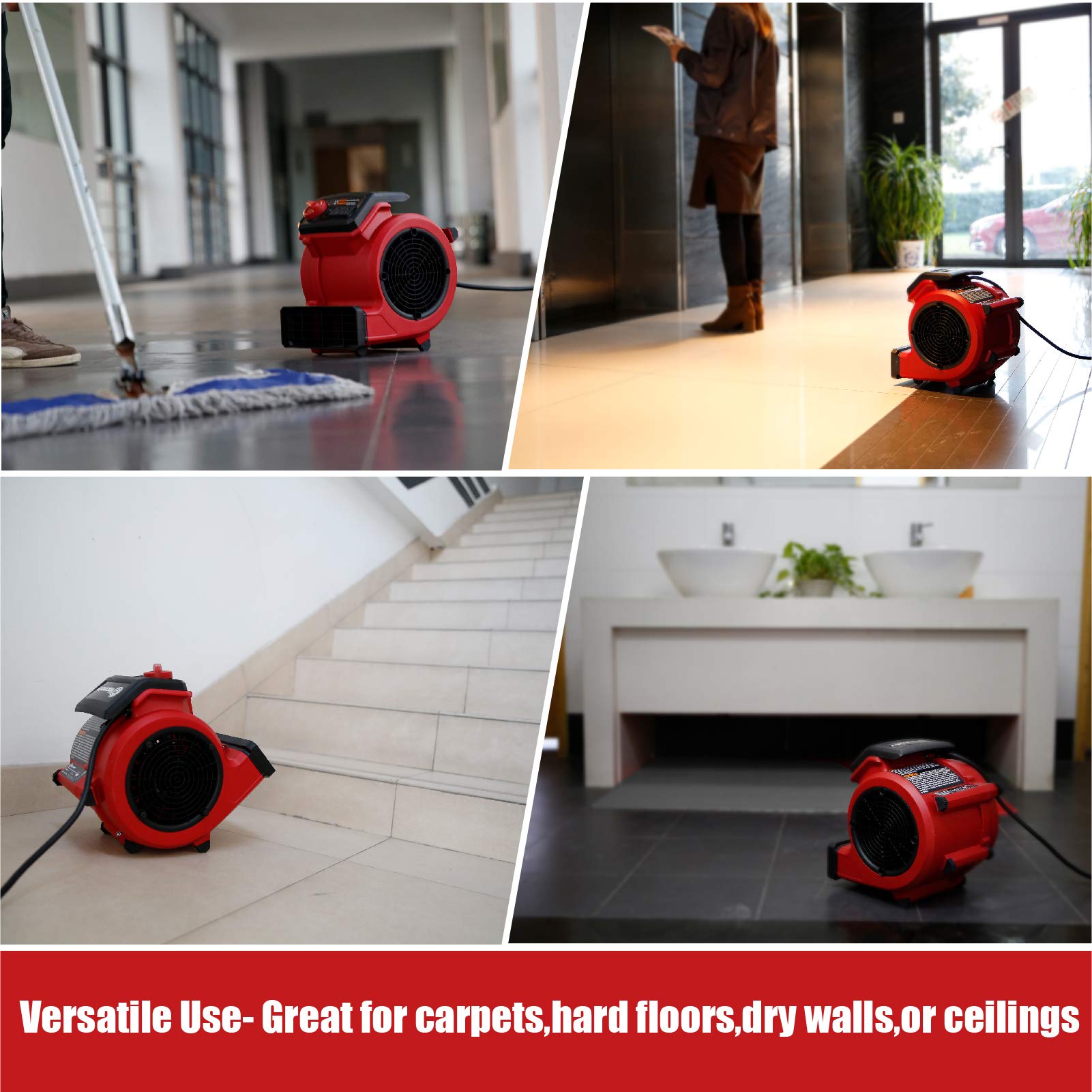 Vacmaster Red Edition AM201 1101 550 CFM Portable Air Mover Floor and Carpet Dryer for Drying and Cooling
