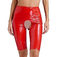 ACSUSS Womens Shiny Patent Leather High Waist Party Nightclub Straight Leg Hot Pants Dance Shorts