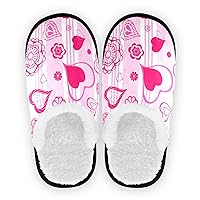 Travel Slippers Valentine's Day Pink Striped Doodle Hearts For Girls Retro Soft Plush Lightweight House Slippers