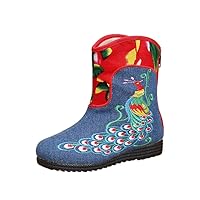 New Girls The Phoenix Embroidery Ankle Boots Shoes (Toddler/Kid) Blue