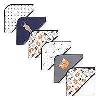 Hudson Baby Unisex Baby 6Pc Cotton Rich Hooded Towels Bundle Set, Blue Moose Orange Fox, One Size