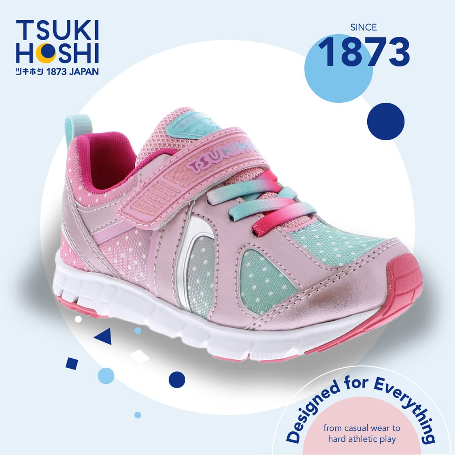 TSUKIHOSHI 3584 Rainbow Strap-Closure Machine-Washable Youth Sneaker Shoe with Wide Toe Box and Slip-Resistant, Non-Marking Outsole - for Little Kids and Big Kids, Ages 4-12
