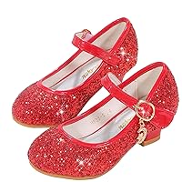 Nihaoya Girls Dress Shoes Toddler Princess Shoes Glitter Little Girl Mary Jane Low Heels Party Wedding Footwear