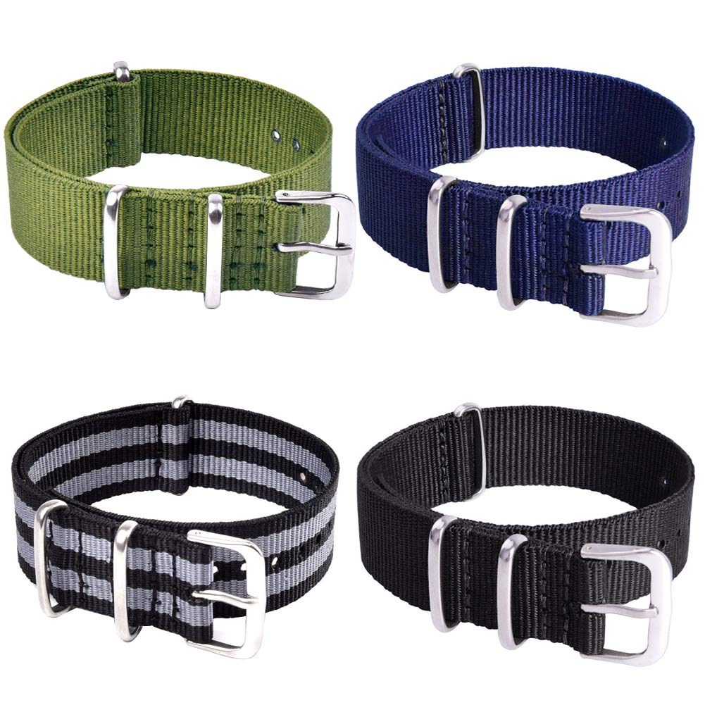 Ritche Military Ballistic Nylon Strap 16mm 18mm 20mm 22mm Premium Nylon Watch Band Strap With Stainless Steel Buckle (4 Packs)
