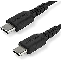 StarTech.com 2m USB C Charging Cable - Durable Fast Charge & Sync USB 2.0 Type C to USB C Laptop Charger Cord - TPE Jacket Aramid Fiber M/M 60W Black - Samsung S10 S20 iPad Pro MS Surface (RUSB2CC2MB)