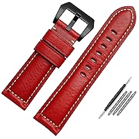 Leather Watch Band for Men, Suitable for Panerai Seiko Citizen Jeep Italian Leather Watch Chain 22mm 24mm 26mm WatchBands (Color : Red Black, Size : Black Black Clasp)