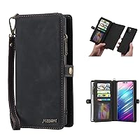 iPhone 14 Pro Max Flip Leather Wallet Detachable Case Card Slots Holder Zipper Purse Magnetic Cover Hand Strap Cash Pocket Pouch Wallet for iPhone 14 Pro Max Wonman Man (Black)