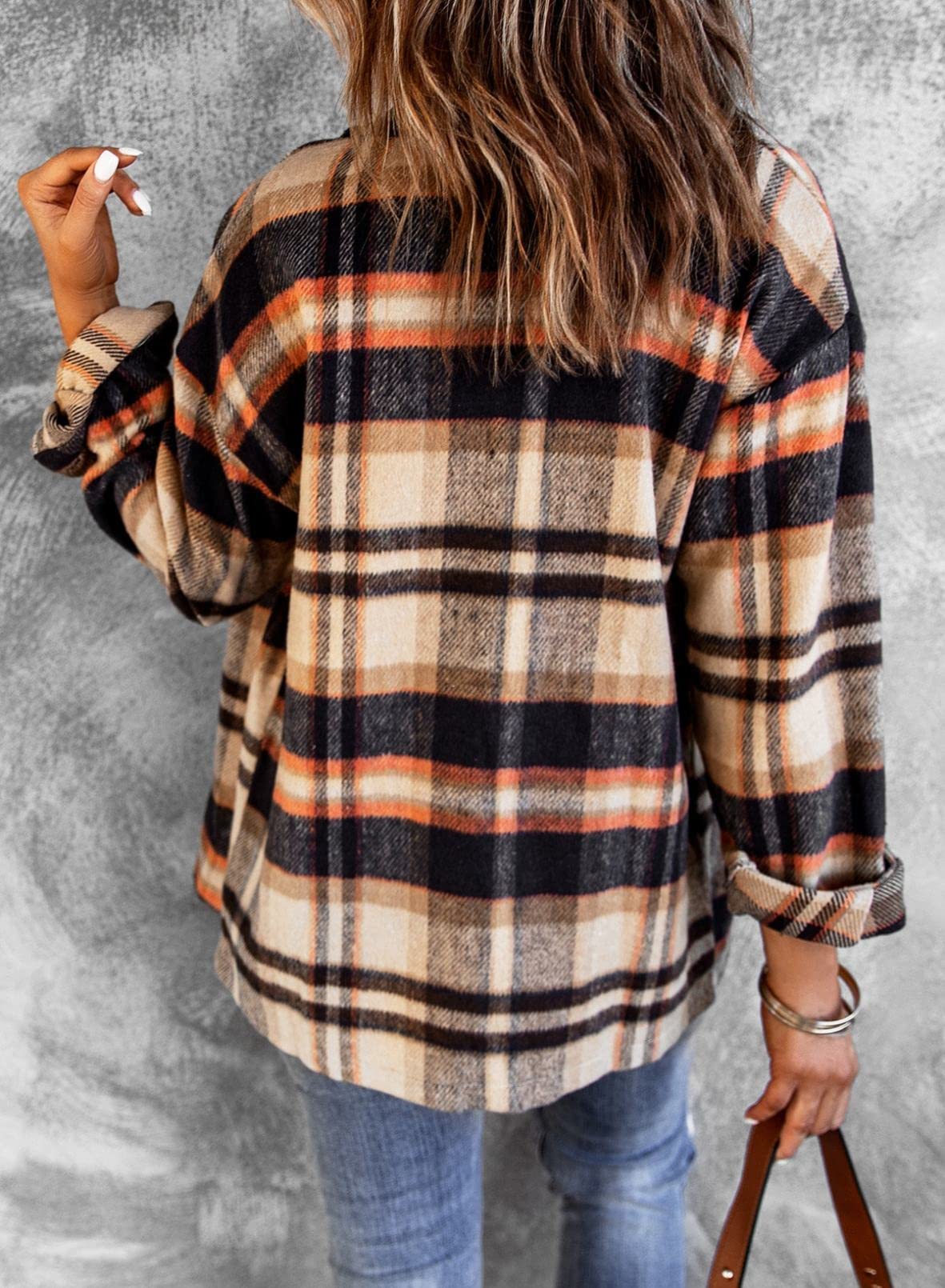 BTFBM Women Corduroy Shacket Jacket 2023 Long Sleeve Button Down Casual Plaid Flannel Shirts Boyfriend Fall Blouses Tops