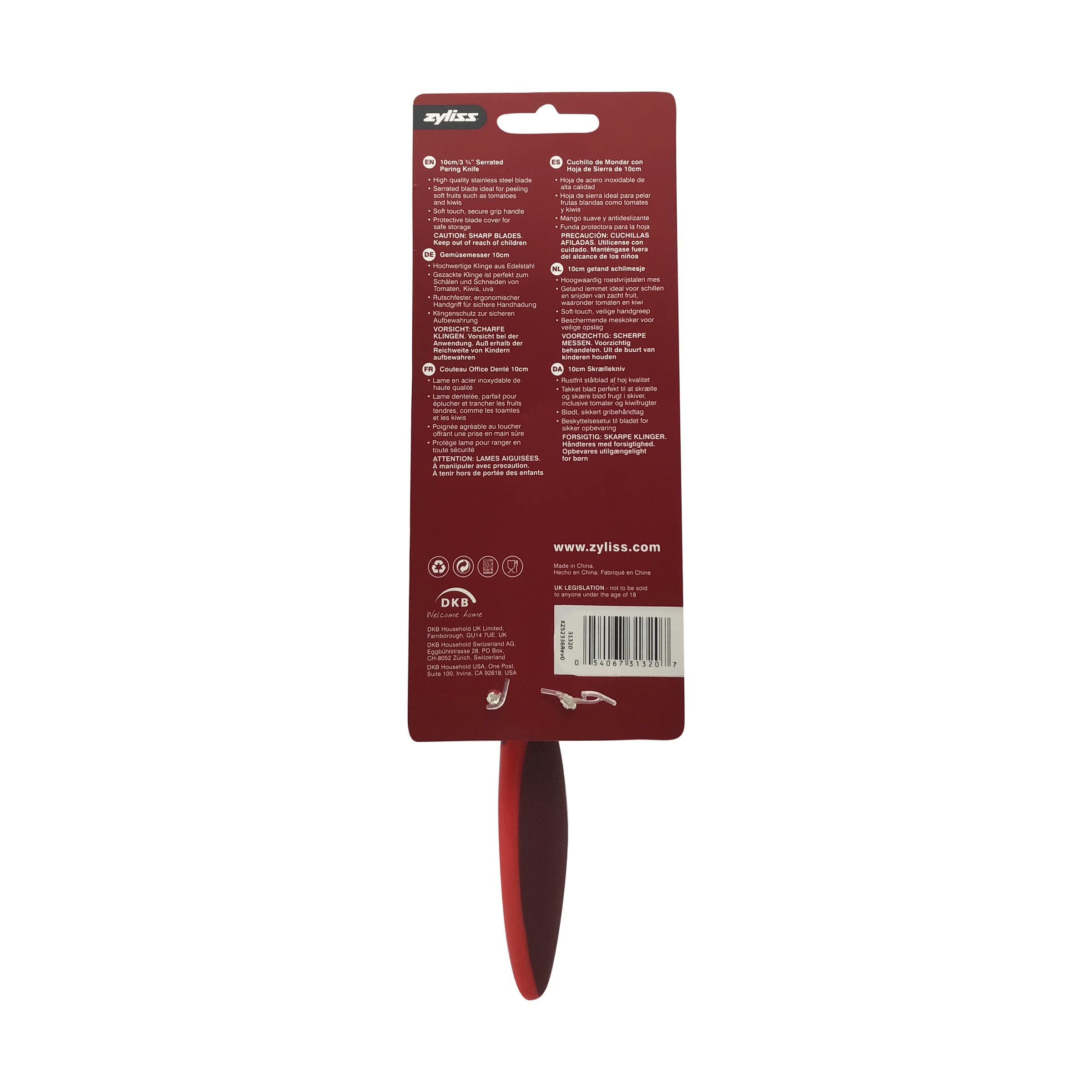 ZYLISS Serrated Paring Knife, 4-Inch Stainless Steel Blade, Red