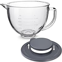 Glass Mixing Bowl Accessory 5 Quart - Compatible with KitchenAid 4.5 and 5 Quart Tilt-Head Stand Mixers (With Lid)