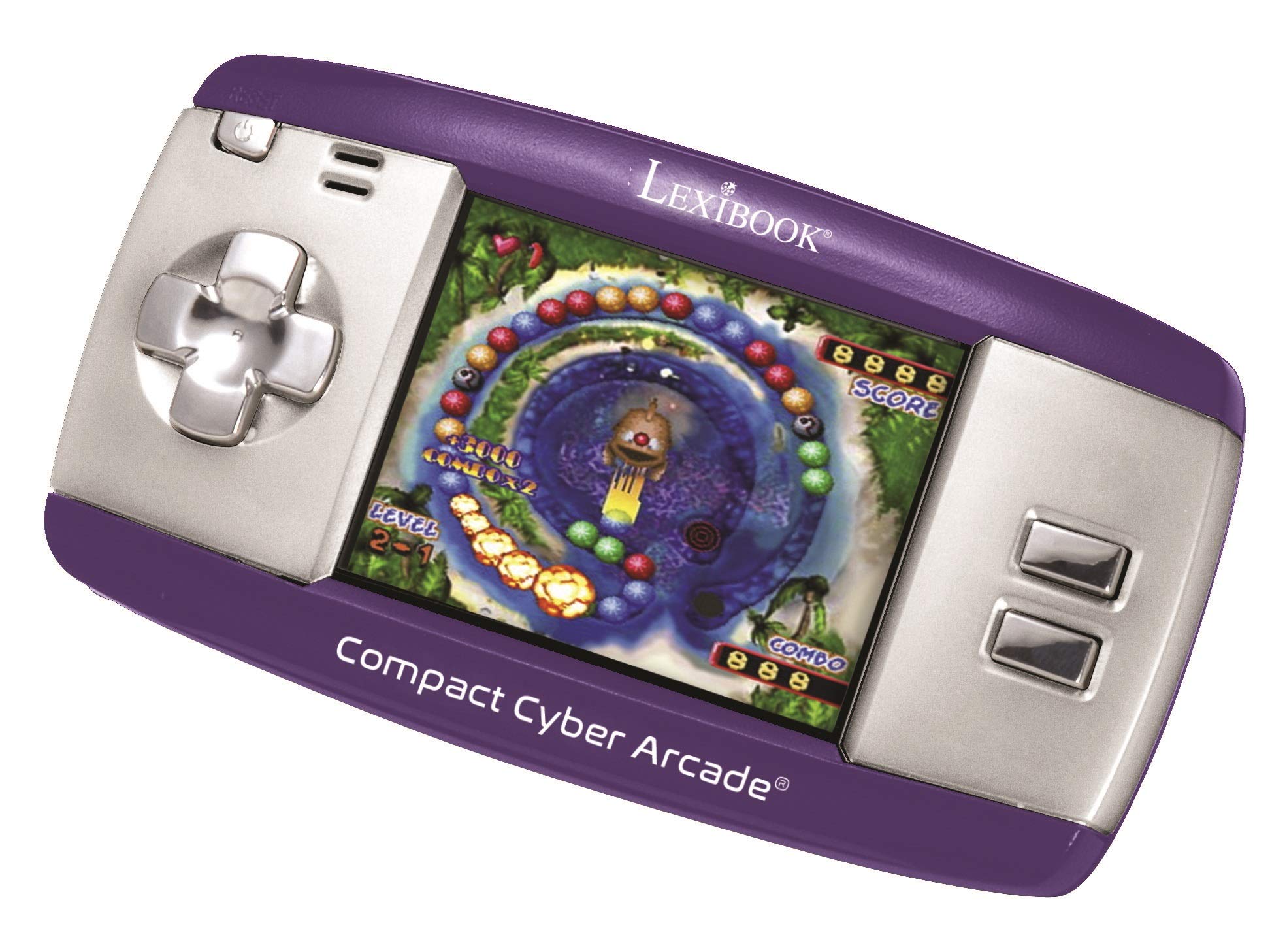LEXiBOOK Compact Cyber Arcade Portable Gaming Console, 250 Games, LCD, Purple, JL2375PR