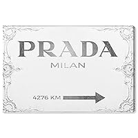 Oliver Gal Fashion and Glam Wall Art Canvas Prints 'Milan Sign' Road Signs, Model: 20672_15x10_CANV_XHD_NLC, 15 in x 10 in, Gray, White