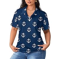 Navy Anchor Women's Golf Polo Straight Shirts Short Sleeve Casual Tee Tops