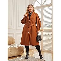 OVEXA Women's Large Size Fashion Casual Winte Plus Lapel Neck Belted Overcoat Leisure Comfortable Fashion Special Novelty (Color : Brown, Size : X-Large)