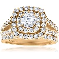 2ct Diamond Engagement Double Cushion Halo Wedding Ring Set 10k Yellow Gold