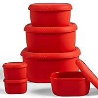 ISSEVE 6Pcs/Set Nesting Silicone Food Storage Containers with Lids, BPA Free Reusable Meal Prep Silicone Containers Airtight, Freezer Dishwasher Safe (33.8oz, 20oz, 10oz, 6.7oz, 1.3oz) (Red)