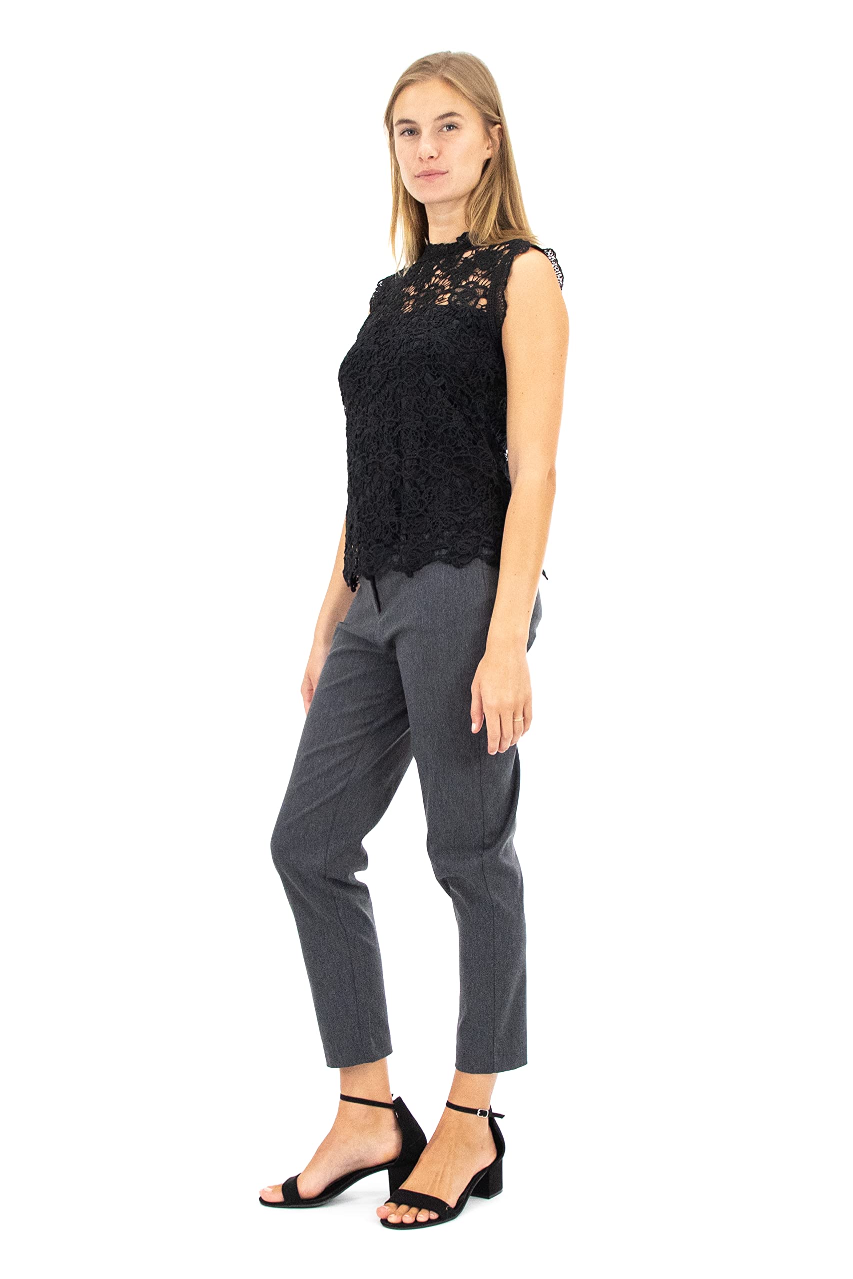 Nanette Nanette Lepore Women's Sleeveless Mockneck Embroidered Lace Top with Exposed Zipper