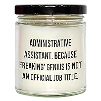 Funny Administrative Assistant Gifts for Mother's Day | Freaking' Genius is Not an Official Job Title | Vanilla-Scented Candle for Administrative Assistants