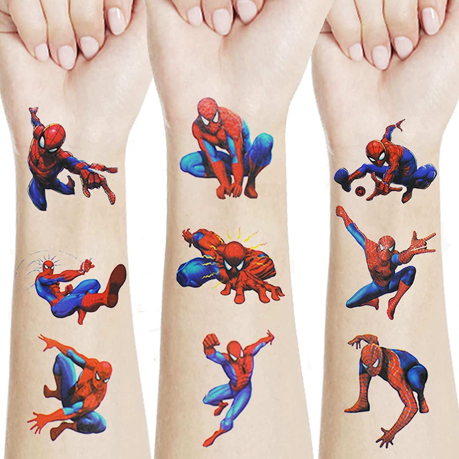 12 Sheets Spider-Man Temporary Tattoos Birthday Themed Party Supplies Decoration Favors Cartoon Cute Sticker Tattoos Gift for Kids Boys Girls Home Activity Class Prizes Carnival Christmas Rewards
