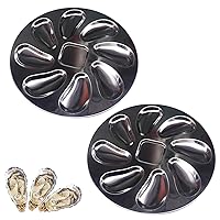 2 PCS Stainless Steel Oyster Plate Set, Large Oyster Grill Pan, Round Oyster Serving Tray, Oyster Baking Dish Platter, Oyster Shell Shaped - for Seafood Oysters Sauce Grilling (10 Inch)