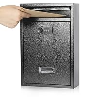 KYODOLED Locking Wall Mount Mailbox,Mail Boxes Outdoor with Combination Lock，Security Key Drop Box,12.4Hx 8.54Lx 3.35W Inches,Black Large