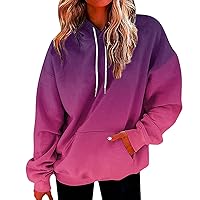 Oversized Hoodies for Women Casual Gradient Long Sleeve Tops with Pocket Drawstring Fashion Plus Size Sweatshirts