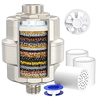 20-Stage Shower Head Filter-Shower Head Filter for Hard Water, with 3 Replaceable Filter Cartridges, High Output Shower Water Filter for Removing Chlorine and fluoride, Brushed Nickel