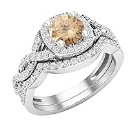 Dazzlingrock Collection 5.8mm Round Gemstone & White Diamond Infinity Swirl Halo Wedding Ring Set for Women in 925 Sterling Silver