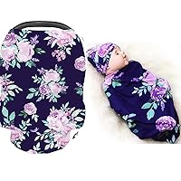 Violet Flower Baby Car Seat Cover and Swaddle Cocoon