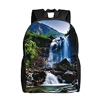 Scenic mountain waterfall print Backpacks Waterproof Light Shoulder Bag Casual Daypack For Work Traveling Hiking