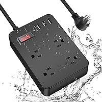 Outdoor Power Strip Weatherproof,Waterproof Surge Protector with 4 Outlets,3 USB,Shockproof Overload Protection, Multi Outlet Extension for Camping, Garden, Kitchen, Bathroom, 6ft Cord,with Flat Plug