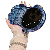 Astronaut Hidden Stand Phone Case for iPhone 12 Pro Max,Cute 3D Astronaut Lens Camera Protection Kickstand Luxury Glitter Bling Soft TPU Protector with Mirror Metal Chain for Women Blue