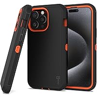 CoverON Rugged Designed for Apple iPhone 15 Pro Case, Heavy Duty Military Grade A Etched Grip Bumper Protective Armor Hybrid Rigid Skin Cover Fit iPhone 15 Pro (6.1) Phone Case - Black/Orange