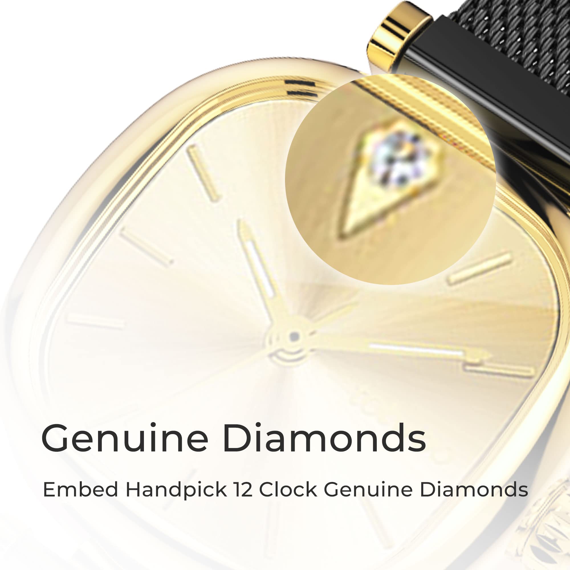 TOTWOO Classic Women's Genuine Diamond Watch, Ladies Stainless Steel Strap Watch, Mesh Bracelet Watch, Classic Gift for Women