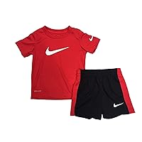 Nike Little Boys Dri-FIT Swoosh Graphic Tee & Shorts 2 Piece Set (Black(76F237-R1N)/Red, 6 Years)
